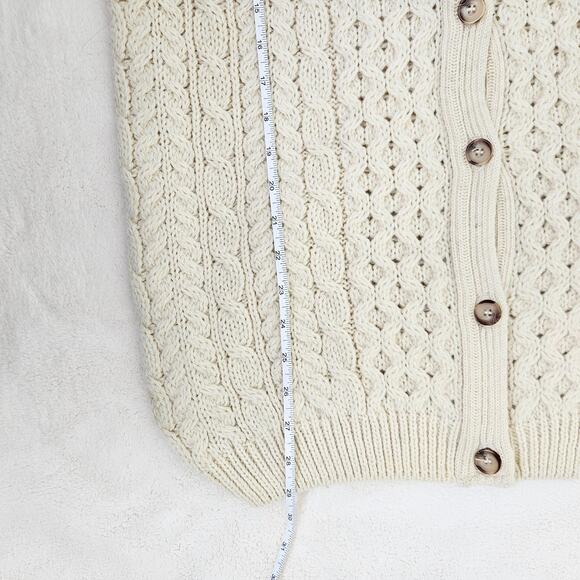 VTG Ivory 100% Wool Cardigan Chunky Fisherman Made in Scotland Cottage Womens M - Picture 9 of 10